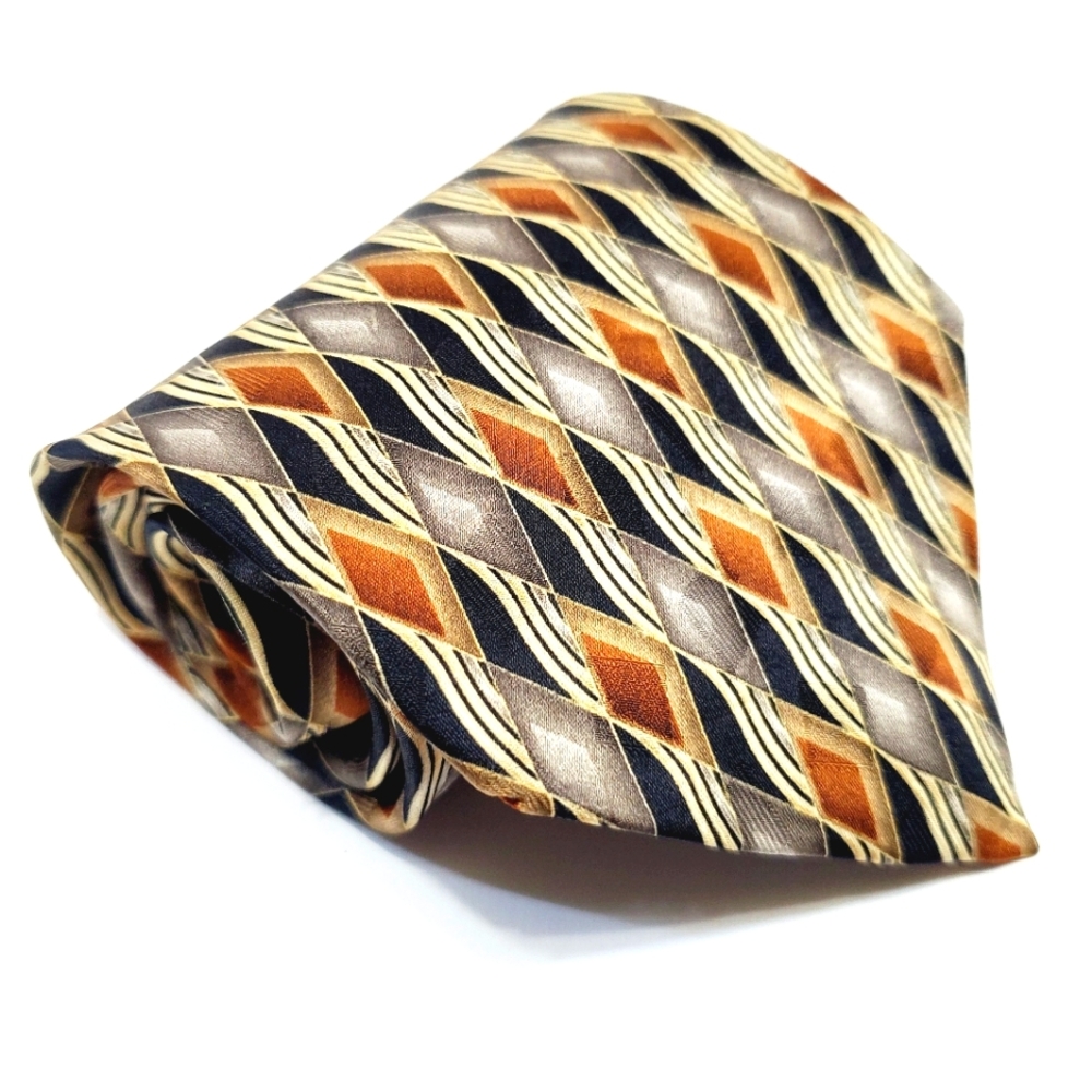 Pierre Cardin Geometric Tie in Orange, Black, and Gray